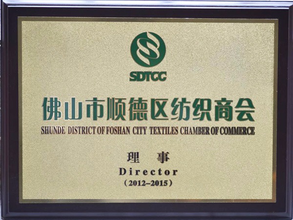 东升国际-2012年获顺德政府颁发“佛山纺织商会理事单位”